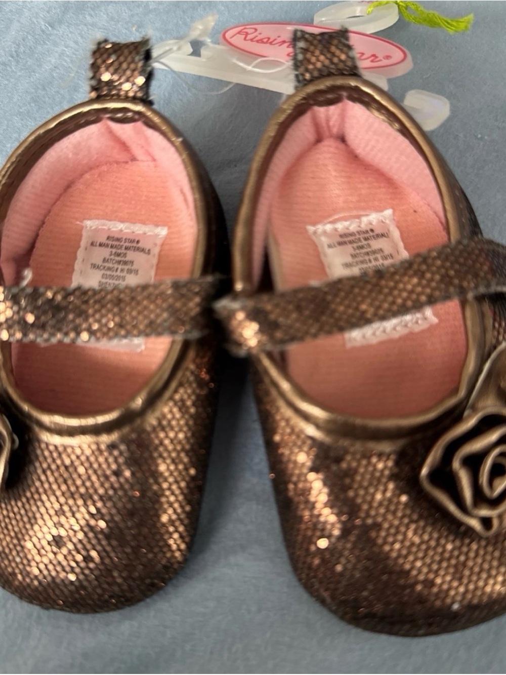 Rising Star Bronze Glitter Mary Janes with Pink Lining
